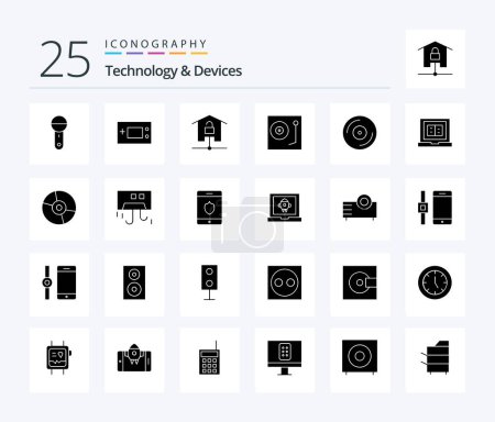 Ilustración de Dispositivos 25 Paquete de iconos de Solid Glyph incluyendo música. dispositivos. productos. tecnología. kit - Imagen libre de derechos