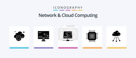Ilustración de Paquete de iconos de Network And Cloud Computing Glyph 5, incluida la nube. base de datos. auricular. datos. Grande. Diseño de iconos creativos - Imagen libre de derechos