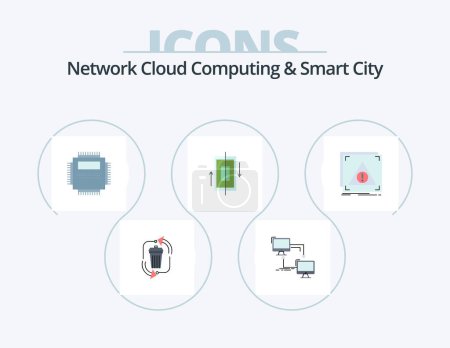 Téléchargez les illustrations : Cloud Computing réseau et Smart City Flat Icon Pack 5 Icon Design. synchronisation. technologie. connexion. pc. matériel - en licence libre de droit