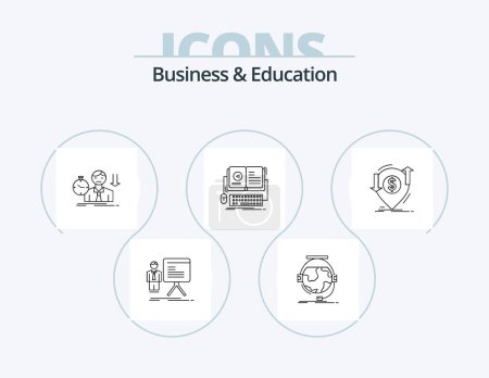 Téléchargez les illustrations : Business And Education Line Icon Pack 5 Icon Design. video. people. shaking hand. human resource. search - en licence libre de droit
