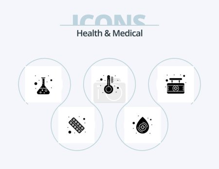 Téléchargez les illustrations : Health And Medical Glyph Icon Pack 5 Icon Design. hospital. thermometer. flask. temperature. healthcare - en licence libre de droit