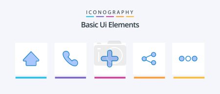 Téléchargez les illustrations : Basic Ui Elements Blue Pack de 5 icônes comprenant massege. discuter. nouveau. le partage. partager. Icônes créatives Design - en licence libre de droit
