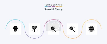 Téléchargez les illustrations : Sweet And Candy Glyph 5 Icon Pack Including . sweet. lollipop. food. cake - en licence libre de droit