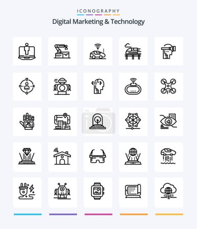 Ilustración de Paquete de iconos de Creative Digital Marketing And Technology 25 OutLine, como auriculares. virtual. ¡Atou! transporte. tren - Imagen libre de derechos