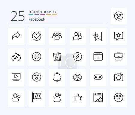 Illustration for Facebook 25 Line icon pack including favorite. text. friends. sign. mark - Royalty Free Image