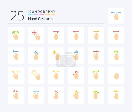 Téléchargez les illustrations : Gestures de la main 25 Pack icône de couleur plate, y compris la main. geste. Attends. Quatre. à droite - en licence libre de droit