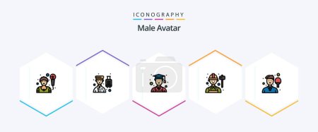 Téléchargez les illustrations : Pack d'icônes Homme Avatar 25 FilledLine incluant l'homme. avatar. avatar. travail. ingénieur - en licence libre de droit