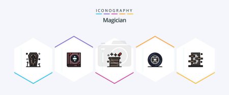 Ilustración de Magician 25 FilledLine icon pack including box. pentacle. magic. magic. magician hat - Imagen libre de derechos