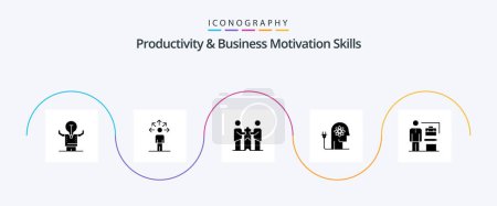 Téléchargez les illustrations : Productivity And Business Motivation Skills Glyph 5 Icon Pack Including knowledge. ability. human. boosting. partners - en licence libre de droit