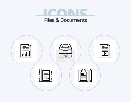 Ilustración de Archivos y documentos Línea Icon Pack 5 Diseño de iconos. conocimiento. documento. pago. educación. diploma - Imagen libre de derechos