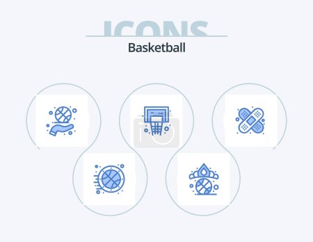 Téléchargez les illustrations : Basketball Blue Icon Pack 5 Icon Design. aid. hoop. basketball spinning. basketball. sport - en licence libre de droit