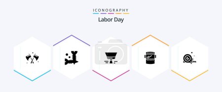 Illustration for Labor Day 25 Glyph icon pack including protection . welding mask . screws. paint brush - Royalty Free Image