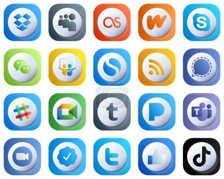 Téléchargez les illustrations : Cute 3D Gradient Social Media Brand Icon Set 20 icônes telles que google meet. messager. icônes mesenger et feed. Modifiable et de haute qualité - en licence libre de droit
