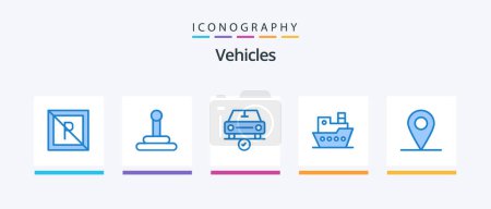 Illustration for Vehicles Blue 5 Icon Pack Including . location. complete. vessel. steamboat. Creative Icons Design - Royalty Free Image