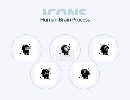 Illustration for Human Brain Process Glyph Icon Pack 5 Icon Design. forbidden. mind. mind. human. mind - Royalty Free Image