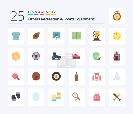 Illustration for Fitness Recreation And Sports Equipment 25 Flat Color icon pack including pitch. football. nfl. field. basketball - Royalty Free Image