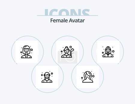 Ilustración de Female Avatar Line Icon Pack 5 Icon Design. waitresses. catering. sword. avatar. player - Imagen libre de derechos