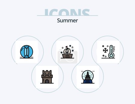 Téléchargez les illustrations : Summer Line Filled Icon Pack 5 Icon Design. summer. photo. earth. lens. sun - en licence libre de droit