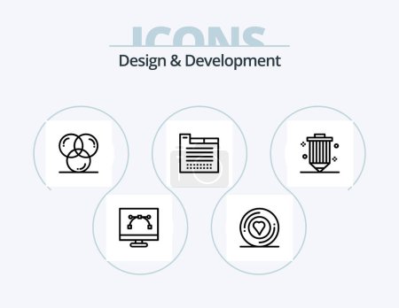 Téléchargez les illustrations : Conception et développement de la ligne Icon Pack 5 Icon Design. codage. design. autocollant. cross. page - en licence libre de droit