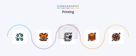 Illustration for Printing Line Filled Flat 5 Icon Pack Including catalog. server. print. s. ready - Royalty Free Image