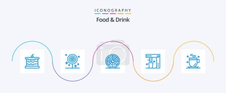 Ilustración de Food And Drink Blue 5 Icon Pack Including fast food. coffee maker. food. slice. fruit - Imagen libre de derechos