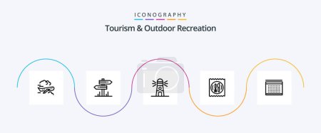 Ilustración de Tourism And Outdoor Recreation Line 5 Icon Pack Including vecation. table. lighthouse. knife. lunch - Imagen libre de derechos