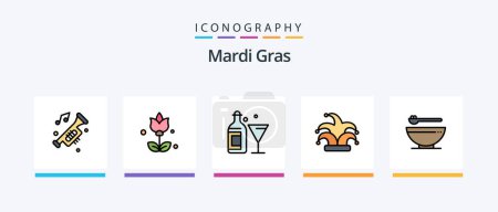 Illustration for Mardi Gras Line Filled 5 Icon Pack Including orange. fly. noise. bloon. lux. Creative Icons Design - Royalty Free Image