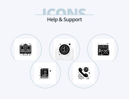 Ilustración de Ayuda y soporte Glyph Icon Pack 5 Icon Design. información. Información. teléfono. sobre. sistema - Imagen libre de derechos