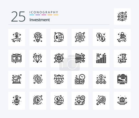 Ilustración de Investment 25 Line icon pack including investment. money. finance. gear. global - Imagen libre de derechos