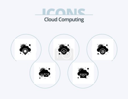 Illustration for Cloud Computing Glyph Icon Pack 5 Icon Design. mail. star. cloud. computing. rating - Royalty Free Image