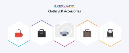 Téléchargez les illustrations : Vêtements et accessoires 25 Pack icône plat inclus. Une mallette. . bagages - en licence libre de droit