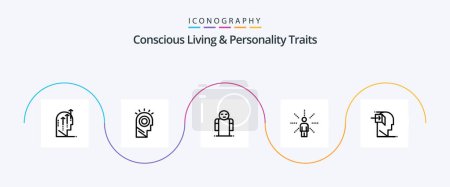 Illustration for Concious Living And Personality Traits Line 5 Icon Pack Including sense. human. hat. feel. person - Royalty Free Image