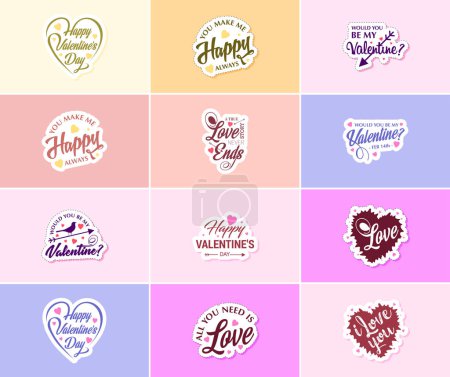 Ilustración de Love is in the Air: Valentine's Day Typography and Graphic Design Stickers - Imagen libre de derechos