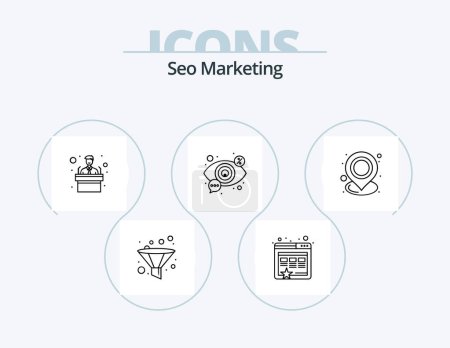 Téléchargez les illustrations : Seo Marketing Line Icon Pack 5 Icon Design. checkout. marketing. seo. video. media - en licence libre de droit