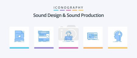 Téléchargez les illustrations : Sound Design And Sound Production Blue 5 Icon Pack Including equalization. control. sound. music. listen. Creative Icons Design - en licence libre de droit