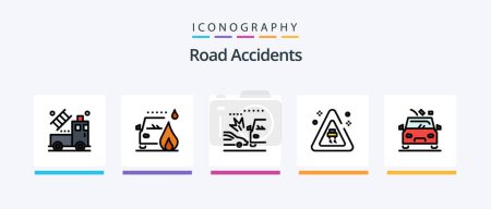 Illustration for Road Accidents Line Filled 5 Icon Pack Including signs. crossroads. crash. cowboy. motorbike. Creative Icons Design - Royalty Free Image