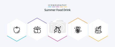 Illustration for Summer Food Drink 25 Line icon pack including apple. organic food. summer. amanas comosus. cherry - Royalty Free Image