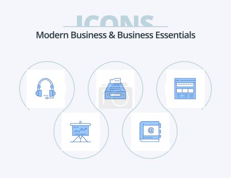 Ilustración de Modern Business And Business Essentials Blue Icon Pack 5 Icon Design. contact. call. business. support. phone - Imagen libre de derechos