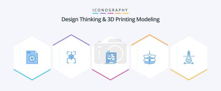 Téléchargez les illustrations : Design Thinking And D Printing Modeling 25 Blue icon pack including engineering. drawing. printingd. compass. shepping - en licence libre de droit