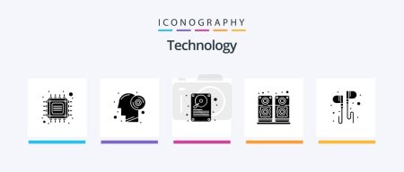 Ilustración de Technology Glyph 5 Icon Pack Including hand. speaker. productivity. sound. storage. Creative Icons Design - Imagen libre de derechos