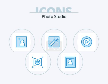 Ilustración de Foto Studio Blue Icon Pack 5 Icon Design. Vídeo. Estudio. cámara. retoque. fotógrafo - Imagen libre de derechos