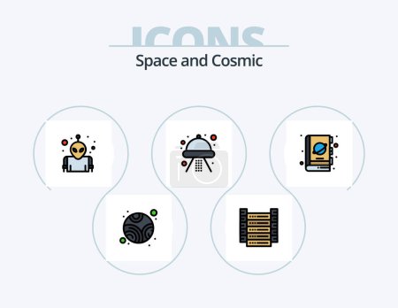 Ilustración de Space Line Llenado Icon Pack 5 Icon Design. Receptor. medios de comunicación. astronomía. comunicación. nave espacial - Imagen libre de derechos