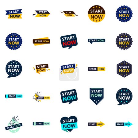 Ilustración de Start Now 25 Fresh Typographic Elements for a lively initiation campaign - Imagen libre de derechos