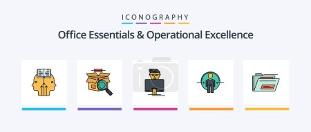 Illustration for Office Essentials And Operational Exellence Line Filled 5 Icon Pack Including identity. pass. conversations. idea. chat. Creative Icons Design - Royalty Free Image