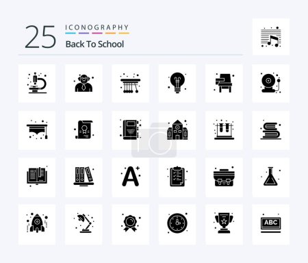 Téléchargez les illustrations : Retour à l'école 25 Solid Glyph icône pack y compris l'apprentissage. bureau. physique. chaise. éducation - en licence libre de droit