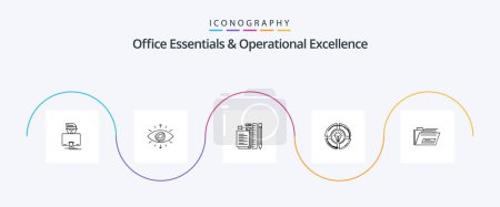 Illustration for Office Essentials And Operational Exellence Line 5 Icon Pack Including light. pie. bulb. notepad - Royalty Free Image