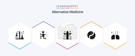 Ilustración de Medicina alternativa 25 Paquete de iconos de glifos incluyendo yin. unidad. Cuidado. taoísmo. medicina - Imagen libre de derechos