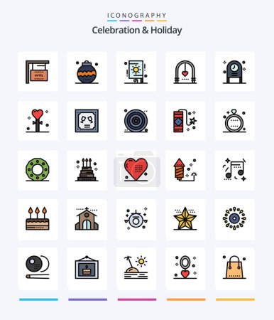 Téléchargez les illustrations : Creative Celebration & Holiday 25 Line FIlled icon pack  Such As wedding. love. ornaments. celebration. party - en licence libre de droit