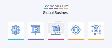 Illustration for Global Business Blue 5 Icon Pack Including communication. world. congress. globe. international. Creative Icons Design - Royalty Free Image