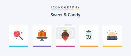 Téléchargez les illustrations : Sweet And Candy Flat 5 Icon Pack Including dessert. food. dessert. dessert. candy. Creative Icons Design - en licence libre de droit